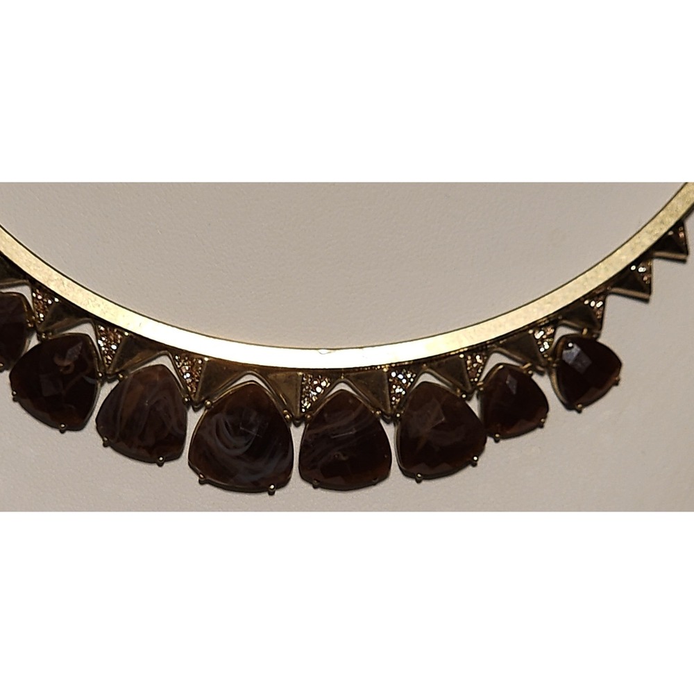 Gold Tone Brown Marbled Stone Bib Collar Statement Necklace 15-18" Simply Vera